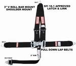 Drag Racing Sportsman 5 Point Sfi 16.1 Latch & Link 3" Seat Belt Black. Fixed Price $96.95.