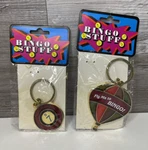 Bingo Stuff Key Chains B7, Fly Me Balloon Red Gold Tone Rings. Fixed Price $8.99.