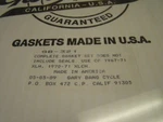 Gary Bang Complete Gasket Set Seals GB-321. Fixed Price $20.00.