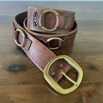 Vtg Lucky Brand Jump Ring Distressed Leather Chain Belt Sz Brown Western Boho. Fixed Price $39.99.