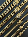 Miami Cuban Link Chain Necklace Bracelet 14K Gold Plated Stainless Steel 4-14MM. Fixed Price $40.00.