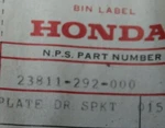 Honda Nos Drive Sprocket Fixing Plate 23811-292-000. Fixed Price $10.50.