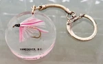 Pink Fly Fishing Lure Encased Clear Round Lucite Key Ring Chain Vancouver, Bc. Fixed Price $11.99.