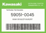 Kawasaki Genuine Gear-spur,o/p IDLER,26T 59051-0045. Fixed Price $39.52.
