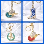 Western Cowboy Rhinestone Key Chain Ring Bag Charms Sparkle Gold Hats Boots. Fixed Price $11.00.